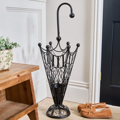 Vintage Style Matte Black Metal Large Ornate Scrolled Freestanding Umbrella Stand