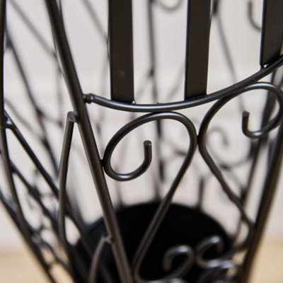 Vintage Style Matte Black Metal Large Ornate Scrolled Freestanding Umbrella Stand - 4