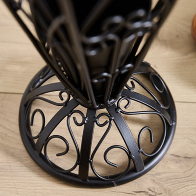 Vintage Style Matte Black Metal Large Ornate Scrolled Freestanding Umbrella Stand - 5