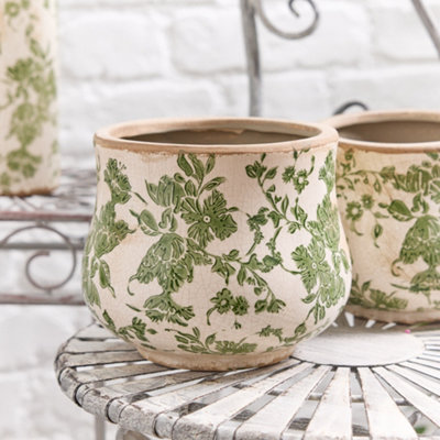 Vintage Style Medium Green Floral Indoor Flower Pot Outdoor Garden Planter