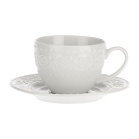 Vintage Style Parisian Embossed Tea cup and Saucer Breakfast Tea Cup Mug