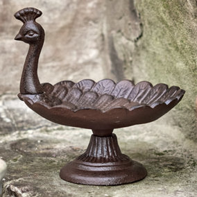 Vintage Style Peacock Cast Iron Garden Decorative Bath Dish, Bird Dish, Bird Feed
