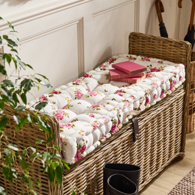 Vintage Style Pink Floral Reversible Indoor Hallway Furniture Chair Pad Bench Seat Pad Cushion
