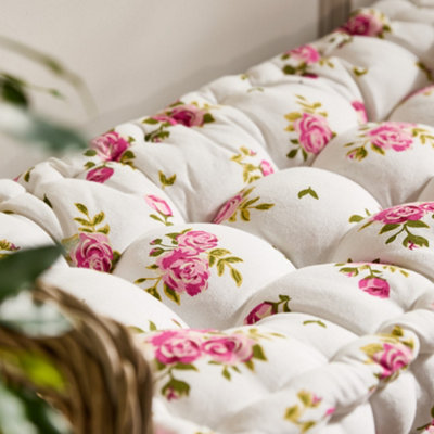 Vintage Style Pink Floral Reversible Indoor Hallway Furniture Chair Pad Bench Seat Pad Cushion - 3