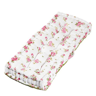 Vintage Style Pink Floral Reversible Outdoor Garden Furniture Bench Cushion
