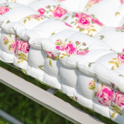 Vintage Style Pink Floral Reversible Outdoor Garden Furniture Bench Cushion - 3