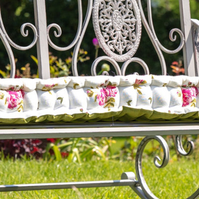 Vintage Style Pink Floral Reversible Outdoor Garden Furniture Bench Cushion - 4