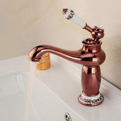 QUINTO Antique Rose Gold Basin Tap - Full Copper, Ceramic Valve, Hot & Cold, For Bathroom Sink