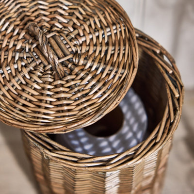 Vintage Style Round Wicker Toilet Roll Storage Basket - 3