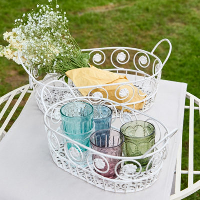 Vintage Style Set of 2 Vintage Cream Indoor Outdoor Storage Baskets