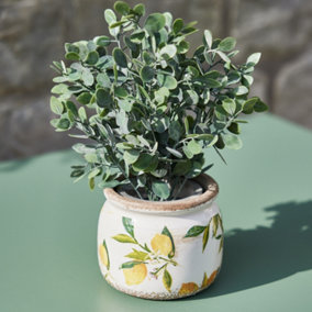 Vintage Style Small Botanical Print Indoor Outdoor Garden Planter Lemon Flower Plant Pot