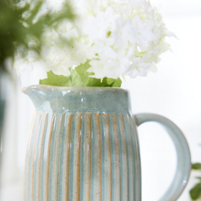Vintage Style Small Ribbed Blue Decorative Pitcher Jug Vase - 3