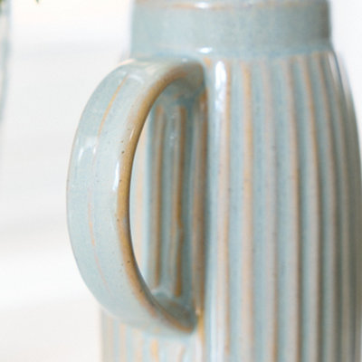 Vintage Style Small Ribbed Blue Decorative Pitcher Jug Vase - 4