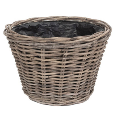 Vintage Style Small Wicker Plant Pot with Plastic Lining Bucket Planter Rattan Indoor Outdoor Flower Pot Garden Planter