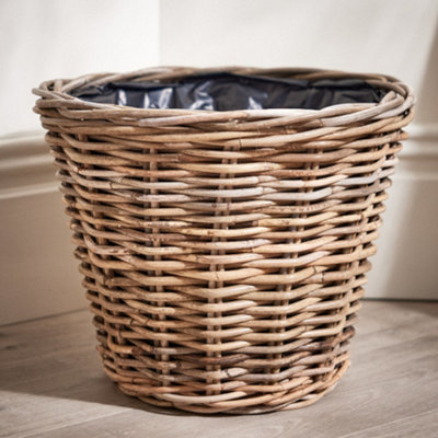 Vintage Style Small Wicker Plant Pot with Plastic Lining Bucket Planter Rattan Indoor Outdoor Flower Pot Garden Planter