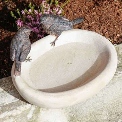 Vintage Style Stone Bird Bath Garden Water Drinking Bird Bowl