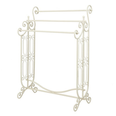 Vintage Style Three Rung Towel Rack Cast Iron Ornate Scrolled Bathroom ...