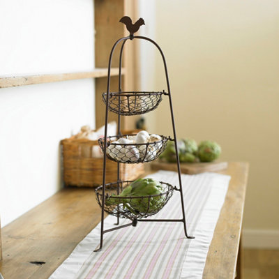 Vintage Style Three Tier Kitchen Fruit Vegetable Storage Basket Bowl Rack with Chicken Decoration Storage