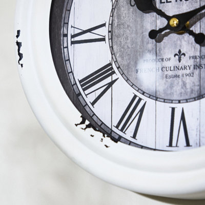 Vintage Style Wall Clock Cream Distressed Effect Iron Analogue Kitchen Hallway Living Room Decorative Clock