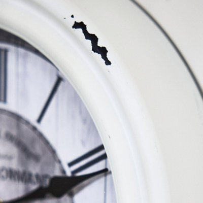 Vintage Style Wall Clock Cream Distressed Effect Iron Analogue Kitchen Hallway Living Room Decorative Clock