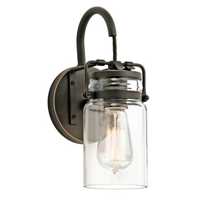 Vintage Style Wall Light with Clear Glass Shade and Olde Bronze Finish for E27 Bulbs