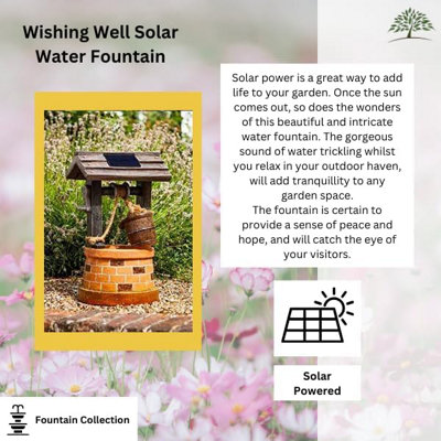 Vintage Style Water Fountain - Solar Powered Resin Wishing Well Colour Recycling Water Feature