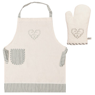 Vintage Style White Adult Cooking Kitchen Apron with Oven Glove Set