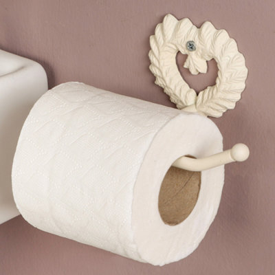 Vintage Style White Cast Iron Toilet Roll Holder Wall Mounted Love Heart Wreath Toilet Roll Paper Tissue Dispenser