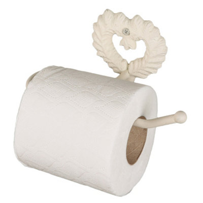 Vintage Style White Cast Iron Toilet Roll Holder Wall Mounted Love Heart Wreath Toilet Roll Paper Tissue Dispenser