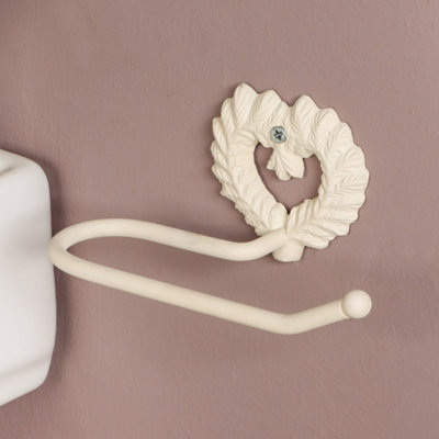 Vintage Style White Cast Iron Toilet Roll Holder Wall Mounted Love Heart Wreath Toilet Roll Paper Tissue Dispenser - 3