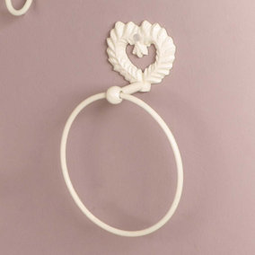 Vintage Style White Cast Iron Towel Ring Wall Mounted Love Heart Towel Rail Ornate Kitchen Hanging Hook