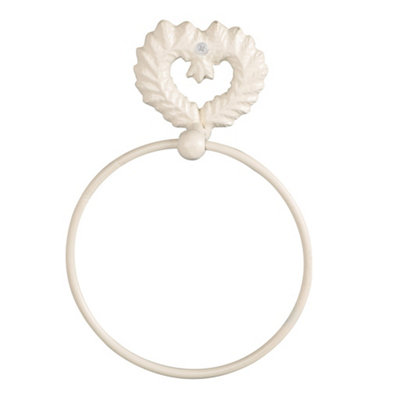 Vintage Style White Cast Iron Towel Ring Wall Mounted Love Heart Towel Rail Ornate Kitchen Hanging Hook