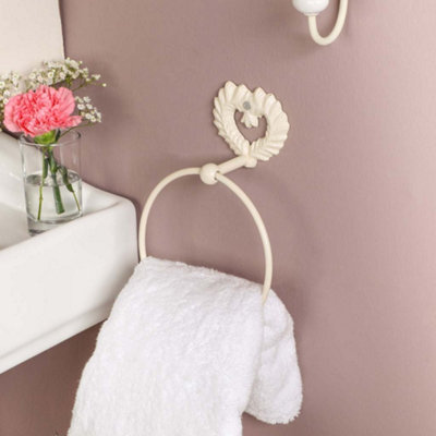Vintage Style White Cast Iron Towel Ring Wall Mounted Love Heart Towel Rail Ornate Kitchen Hanging Hook - 3