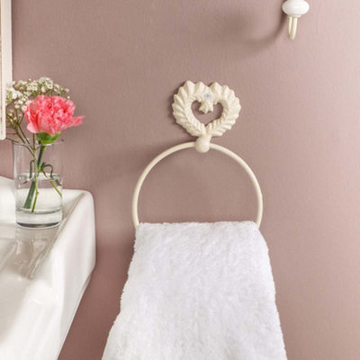 Vintage Style White Cast Iron Towel Ring Wall Mounted Love Heart Towel Rail Ornate Kitchen Hanging Hook - 4