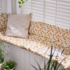 Vintage Style Yellow Floral Indoor Outdoor Garden Furniture Bench Pad