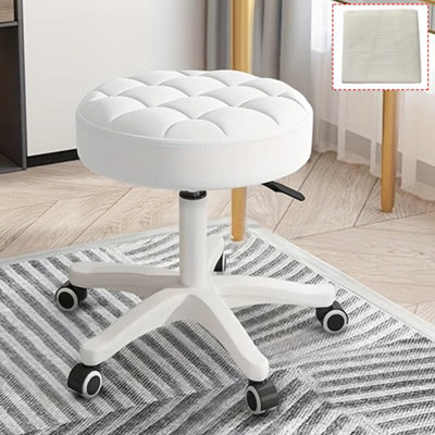 Vintage White Faux Leather Dressing Table Stool with Adjustable Swivel Seat