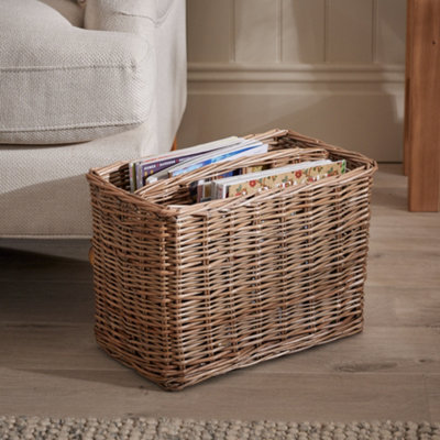 Vintage Wicker Tall Antique Wash Magazine Rack