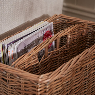 Vintage Wicker Tall Antique Wash Magazine Rack - 4
