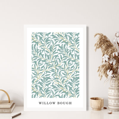 Vintage William Morris Green and Yellow Willow Pattern Poster with Hanger / 33cm / White
