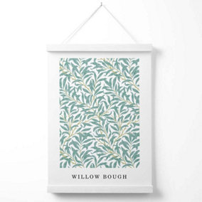 Vintage William Morris Green and Yellow Willow Pattern Poster with Hanger / 33cm / White
