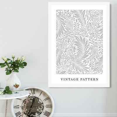 Vintage William Morris Larkspur in Grey and White  / White Frame / SIZE: A2