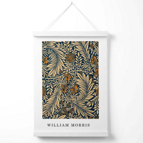 Vintage William Morris Larkspur in Navy and Beige Poster with Hanger / 33cm / White