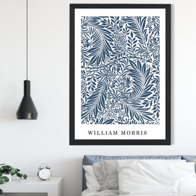 Vintage William Morris Larkspur in Navy and White  / Black Frame / SIZE: A2