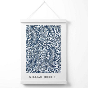 Vintage William Morris Larkspur in Navy and White Poster with Hanger / 33cm / White