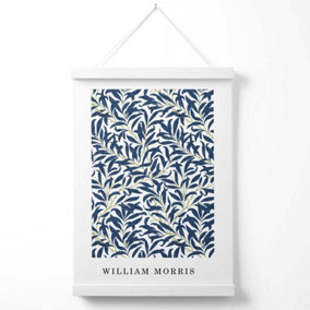 Vintage William Morris Navy Willow Pattern Poster with Hanger / 33cm / White