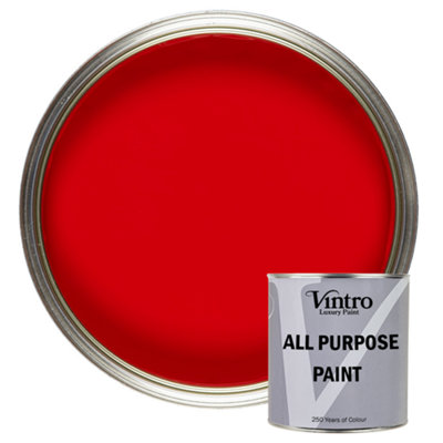 Vintro All Purpose Paint Red Multi-Surface Paint Flat Matt Finish Interior & Exterior 250ml