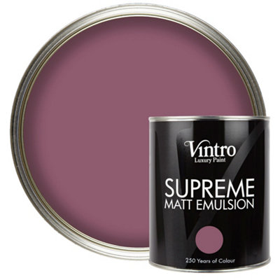 Vintro Luxury Matt Emulsion Aubergine Smooth Chalky Finish, Multi Surface Paint - Walls, Ceilings, Wood, Metal - 1L (Old Mauve)