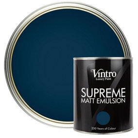 Vintro Luxury Matt Emulsion Black/Blue, Smooth Chalky Finish, Multi Surface Paint - Walls, Ceilings, Wood, Metal - 1L (Nightfall)