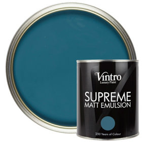 Vintro Luxury Matt Emulsion Blue , Smooth Chalky Finish, Multi Surface Paint for Walls, Ceilings, Wood, Metal - 1L (French Navy)
