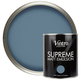 Vintro Luxury Matt Emulsion Blue Smooth Chalky Finish, Multi Surface Paint - Walls, Ceilings, Wood, Metal - 1L (Chiswick House)